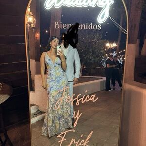 Dress the population Floral - Samira Embellished gown - Blue and Yellow